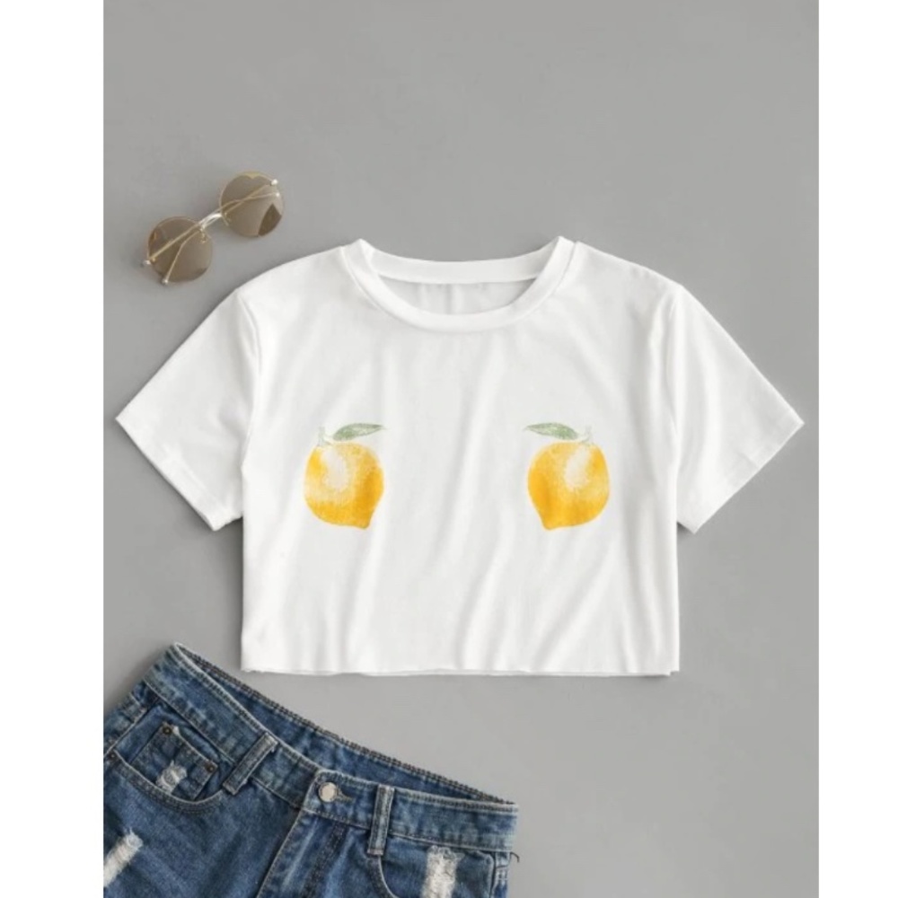 NWT White Tee Crop Top Lemons